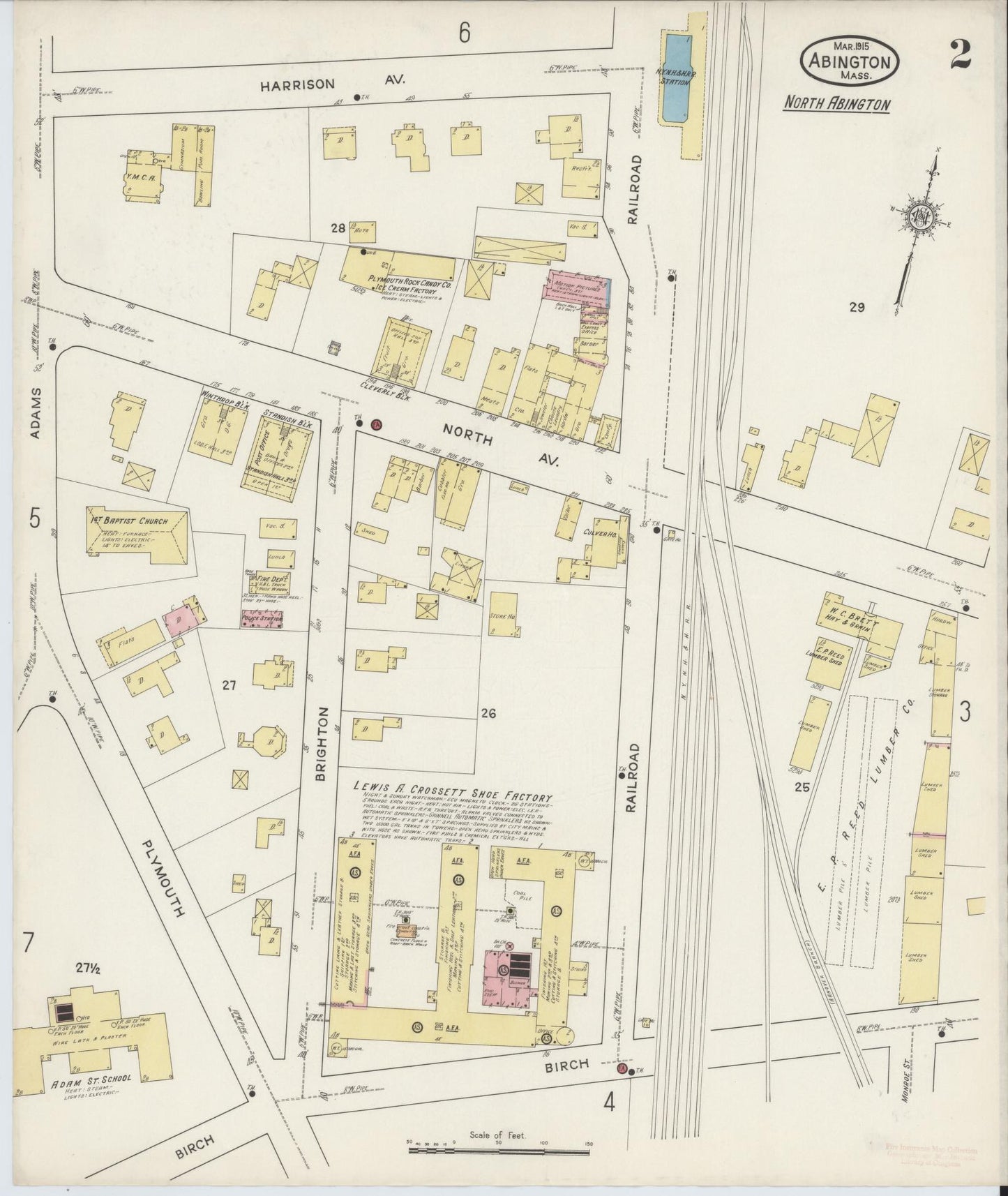 Sanborn Fire Insurance Map from Abington, Plymouth County, Massachusetts (1915), Sheet #0002 - Complete Map Set gallery image, historic Sanborn map, vintage wall art, Massachusetts Massachusetts