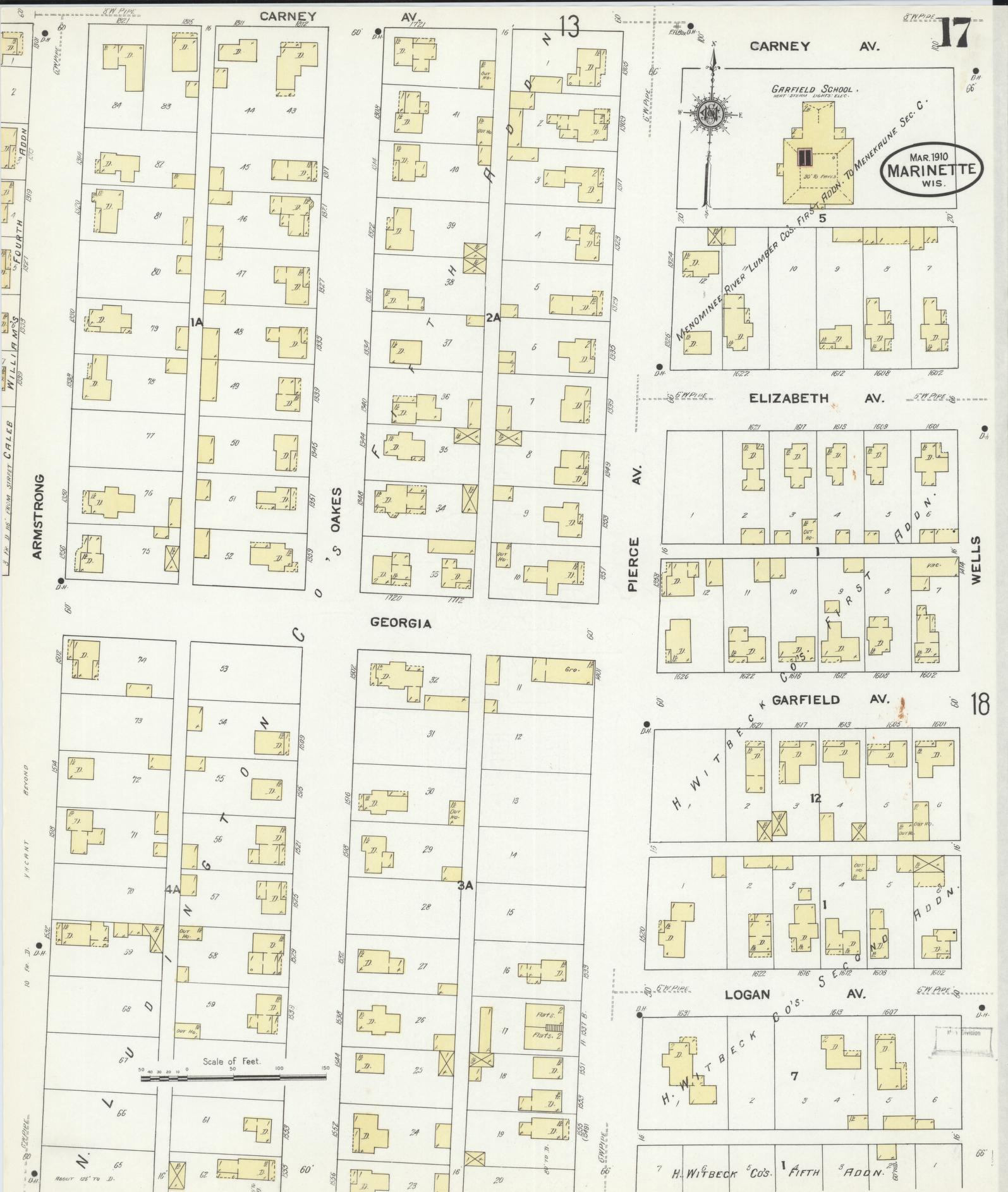 Sanborn Fire Insurance Map from Marinette, Marinette County, Wisconsin (1910), Sheet #0017 - Historic Sanborn Fire Insurance Map Print, vintage old map wall art, antique decor, genealogy gift, Wisconsin Wisconsin map