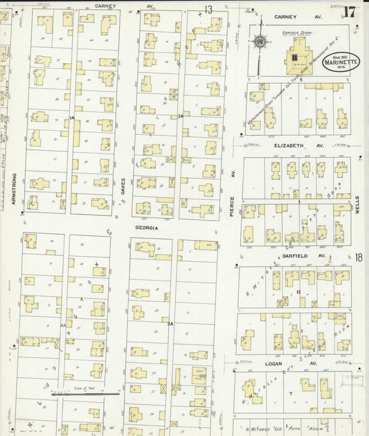 Sanborn Fire Insurance Map from Marinette, Marinette County, Wisconsin (1910), Sheet #0017 - Historic Sanborn Fire Insurance Map Print, vintage old map wall art, antique decor, genealogy gift, Wisconsin Wisconsin map