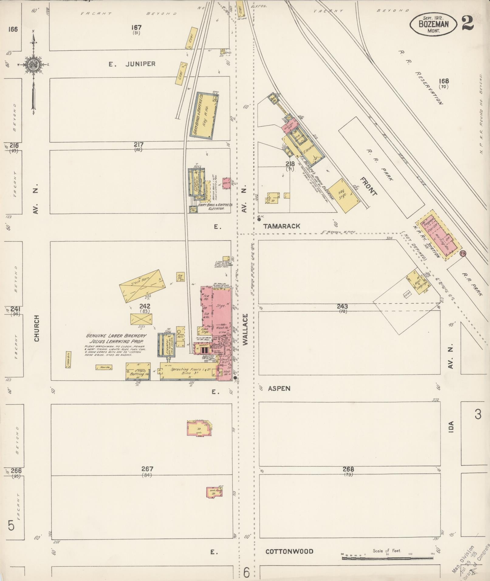 Sanborn Fire Insurance Map from Bozeman, Gallatin County, Montana (1912), Sheet #0002 - Historic Sanborn Fire Insurance Map Print, vintage old map wall art, antique decor, genealogy gift, Montana Montana map
