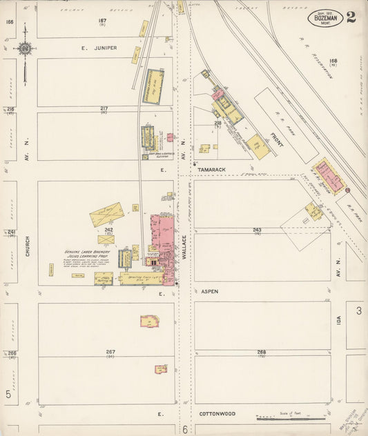 Sanborn Fire Insurance Map from Bozeman, Gallatin County, Montana (1912), Sheet #0002 - Historic Sanborn Fire Insurance Map Print, vintage old map wall art, antique decor, genealogy gift, Montana Montana map