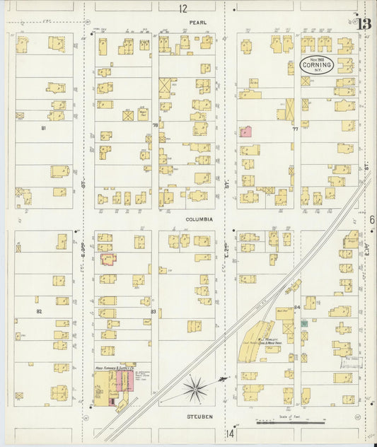 Sanborn Fire Insurance Map from Corning, Steuben County, New York (1903), Sheet #0013 - Historic Sanborn Fire Insurance Map Print, vintage old map wall art, antique decor, genealogy gift, New York New York map