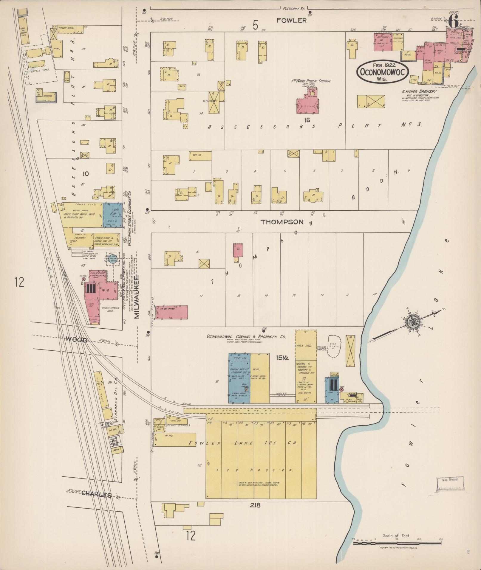 Sanborn Fire Insurance Map from Oconomowoc, Waukesha County, Wisconsin (1922), Sheet #0006 - Complete Map Set gallery image, historic Sanborn map, vintage wall art, Wisconsin Wisconsin