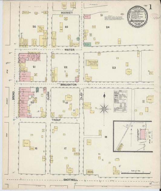 Sanborn Fire Insurance Map from Bainbridge, Decatur County, Georgia (1890), Sheet #0001 - Historic Sanborn Fire Insurance Map Print, vintage old map wall art, antique decor, genealogy gift, Georgia Georgia map