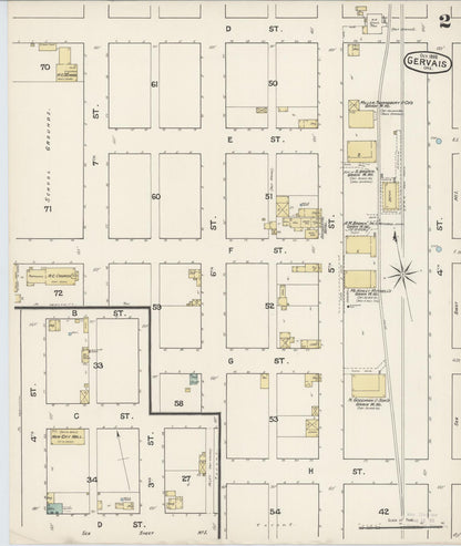 Sanborn Fire Insurance Map from Gervais, Marion County, Oregon (1888), Sheet #0002 - Complete Map Set gallery image, historic Sanborn map, vintage wall art, Oregon Oregon