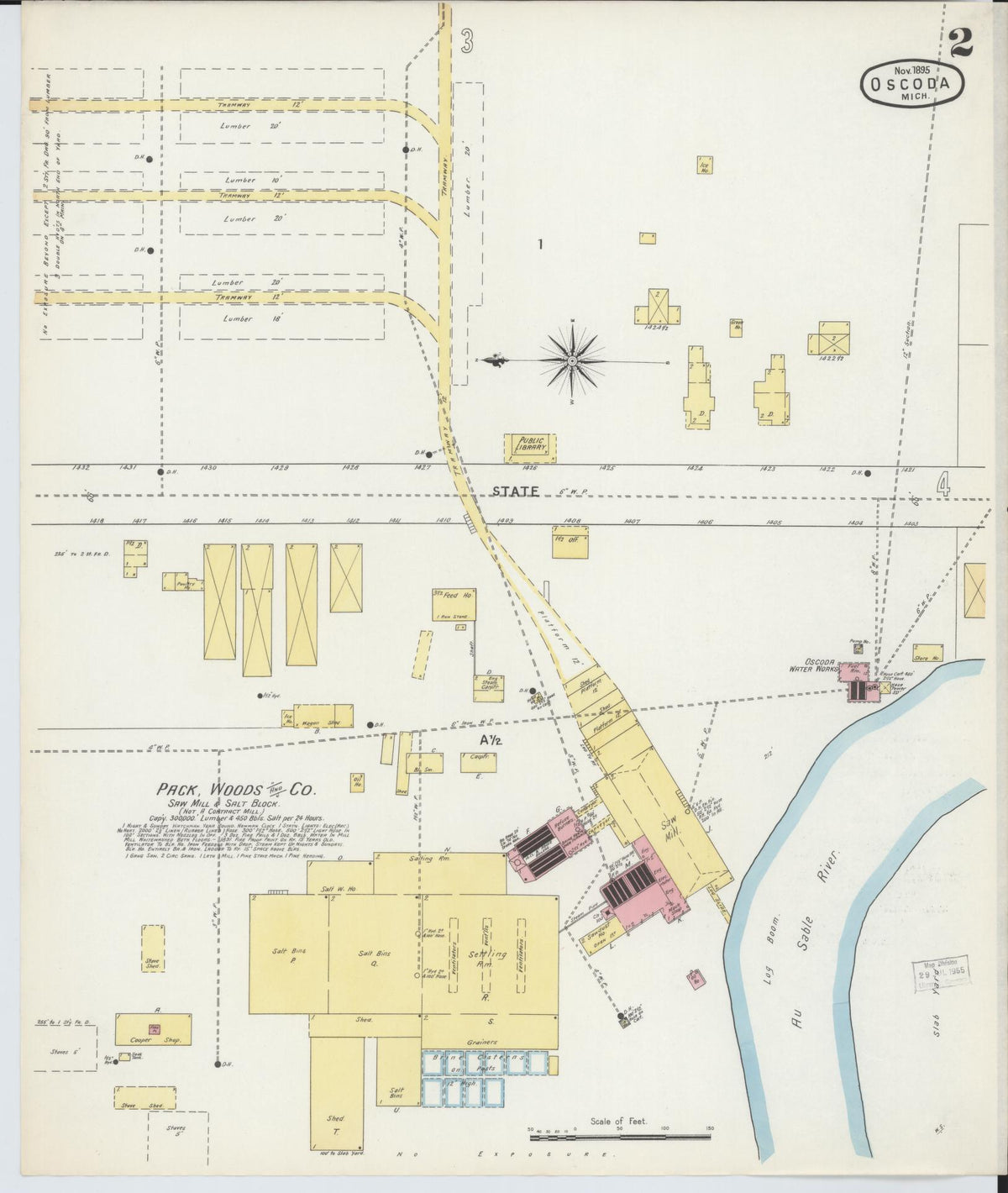 Sanborn Fire Insurance Map from Oscoda, Iosco County, Michigan (1895), Sheet #0002 - Historic Sanborn Fire Insurance Map Print, vintage old map wall art, antique decor, genealogy gift, Michigan Michigan map