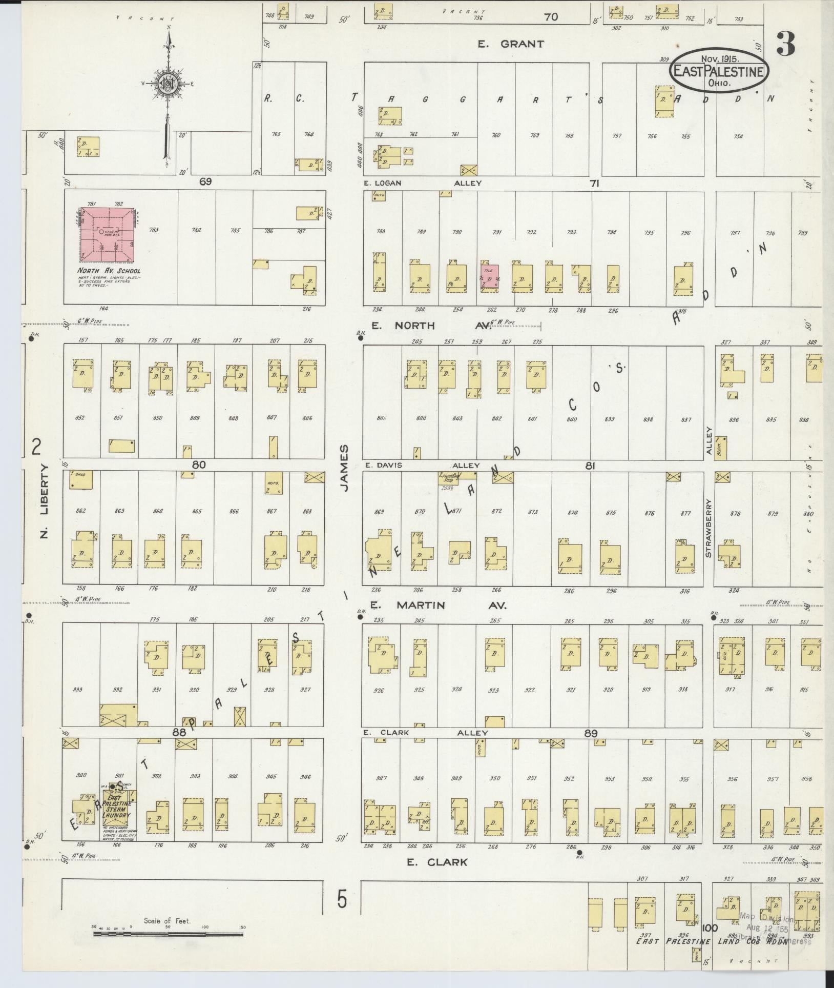 Sanborn Fire Insurance Map from East Palestine, Columbiana County, Ohio (1915), Sheet #0003 - Complete Map Set gallery image, historic Sanborn map, vintage wall art, Ohio Ohio