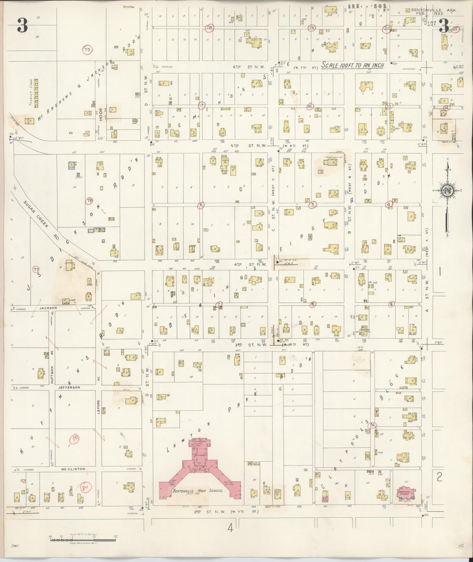 Sanborn Fire Insurance Map from Bentonville, Benton County, Arkansas (1940), Sheet #0003 - Complete Map Set gallery image, historic Sanborn map, vintage wall art, Arkansas Arkansas