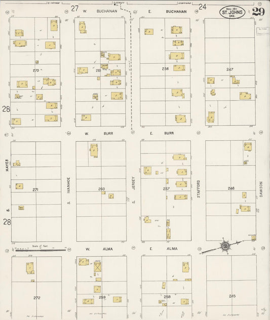 Sanborn Fire Insurance Map from Saint Johns, Multnomah County, Oregon (1911), Sheet #0029 - Historic Sanborn Fire Insurance Map Print, vintage old map wall art, antique decor, genealogy gift, Oregon Oregon map