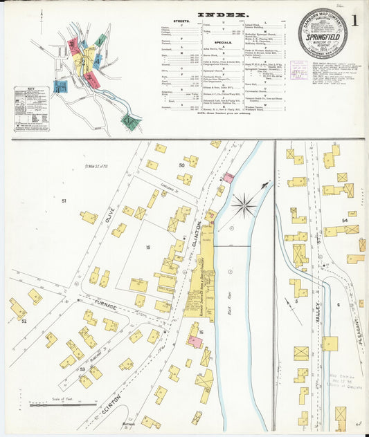 Sanborn Fire Insurance Map from Springfield, Windsor County, Vermont (1905), Sheet #0001 - Complete Map Set gallery image, historic Sanborn map, vintage wall art, Vermont Vermont