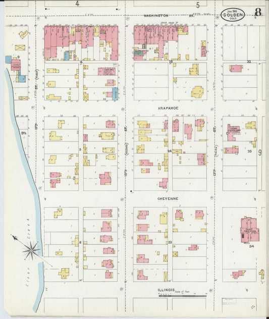 Sanborn Fire Insurance Map from Golden, Jefferson County, Colorado (1906), Sheet #0008 - Historic Sanborn Fire Insurance Map Print, vintage old map wall art, antique decor, genealogy gift, Colorado Colorado map