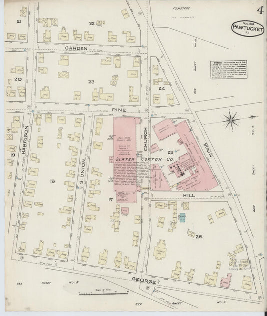 Sanborn Fire Insurance Map from Pawtucket, Providence County, Rhode Island (1884), Sheet #0004 - Historic Sanborn Fire Insurance Map Print, vintage old map wall art, antique decor, genealogy gift, Rhode Island Rhode Island map