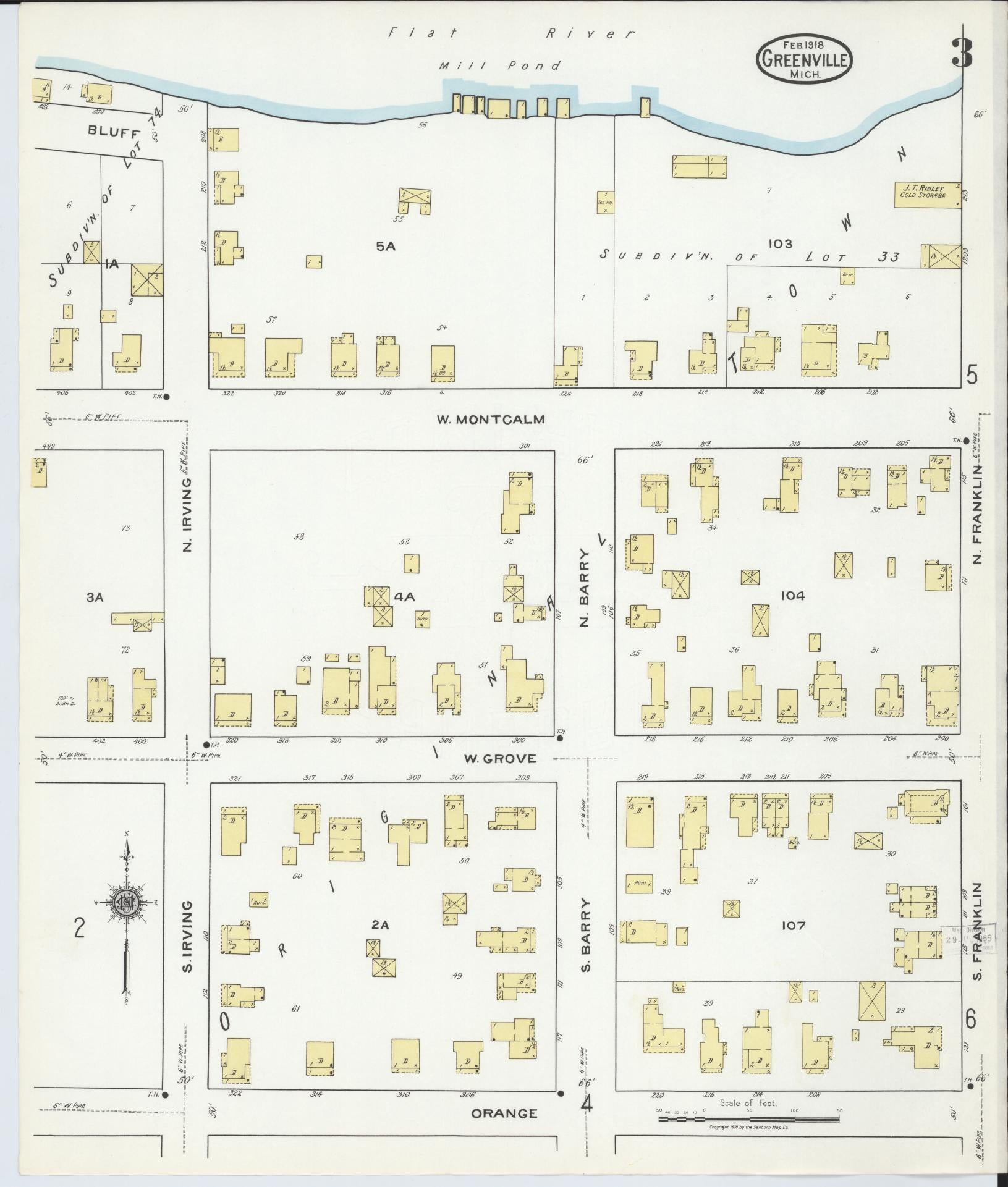 Sanborn Fire Insurance Map from Greenville, Montcalm County, Michigan (1918), Sheet #0003 - Complete Map Set gallery image, historic Sanborn map, vintage wall art, Michigan Michigan