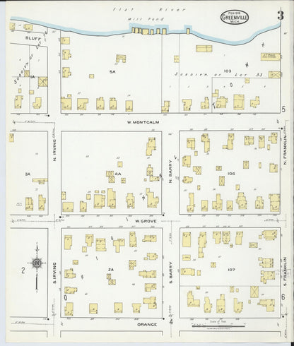Sanborn Fire Insurance Map from Greenville, Montcalm County, Michigan (1918), Sheet #0003 - Complete Map Set gallery image, historic Sanborn map, vintage wall art, Michigan Michigan