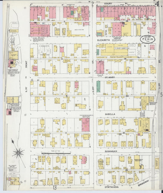 Sanborn Fire Insurance Map from Pekin, Tazewell County, Illinois (1903), Sheet #0004 - Historic Sanborn Fire Insurance Map Print, vintage old map wall art, antique decor, genealogy gift, Illinois Illinois map