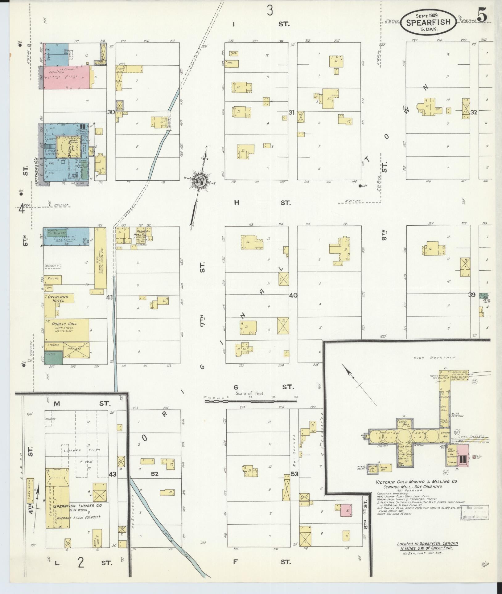 Sanborn Fire Insurance Map from Spearfish, Lawrence County, South Dakota (1909), Sheet #0005 - Historic Sanborn Fire Insurance Map Print, vintage old map wall art, antique decor, genealogy gift, South Dakota South Dakota map