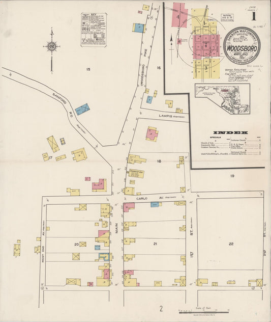 Sanborn Fire Insurance Map from Woodsboro, Frederick County, Maryland (1922), Sheet #0001 - Historic Sanborn Fire Insurance Map Print, vintage old map wall art, antique decor, genealogy gift, Maryland Maryland map