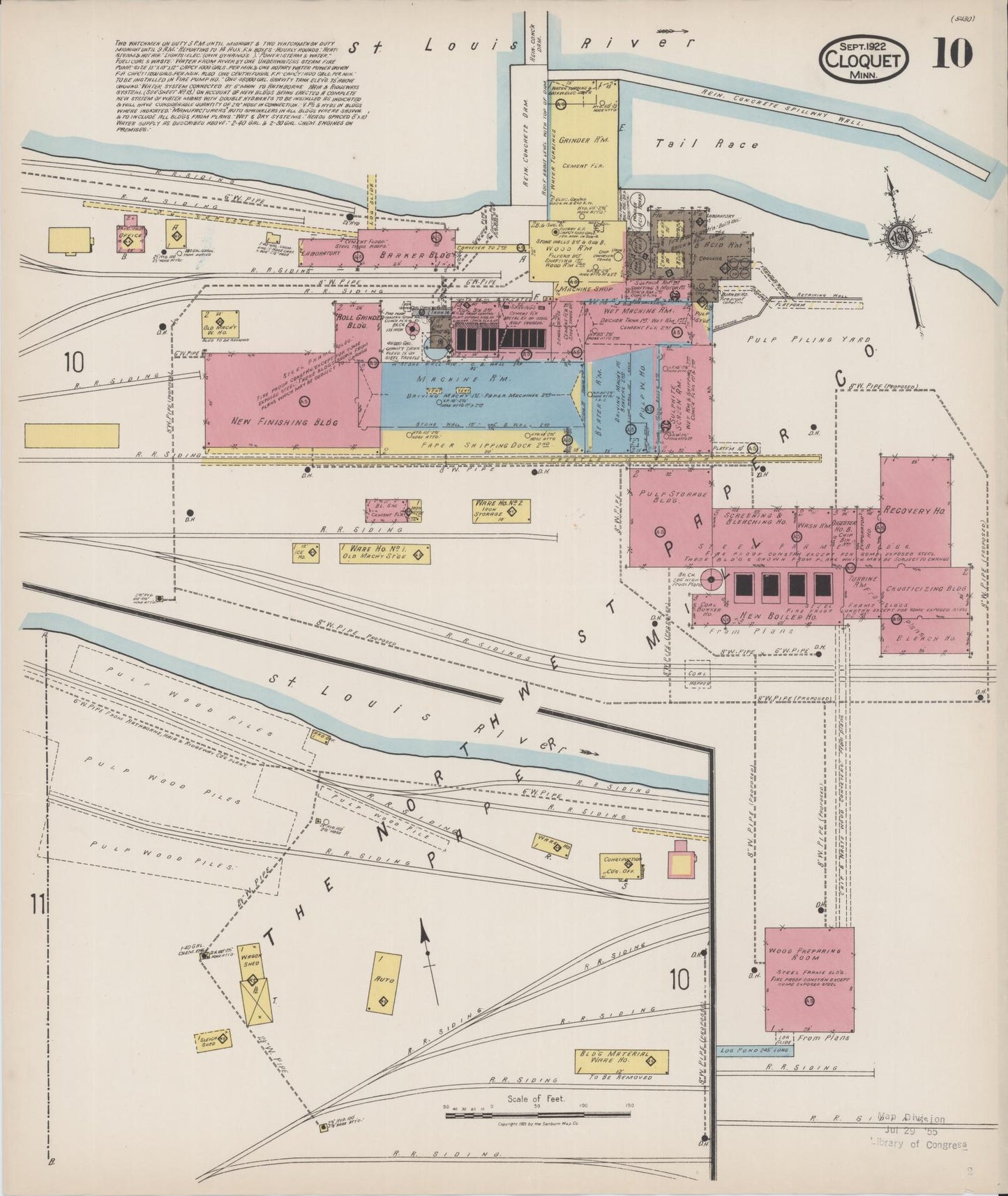 Sanborn Fire Insurance Map from Cloquet, Carlton County, Minnesota (1922), Sheet #0010 - Historic Sanborn Fire Insurance Map Print, vintage old map wall art, antique decor, genealogy gift, Minnesota Minnesota map