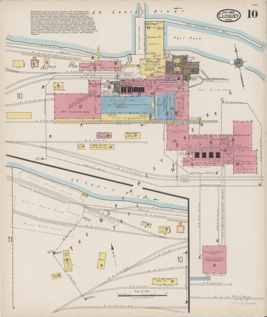 Sanborn Fire Insurance Map from Cloquet, Carlton County, Minnesota (1922), Sheet #0010 - Historic Sanborn Fire Insurance Map Print, vintage old map wall art, antique decor, genealogy gift, Minnesota Minnesota map