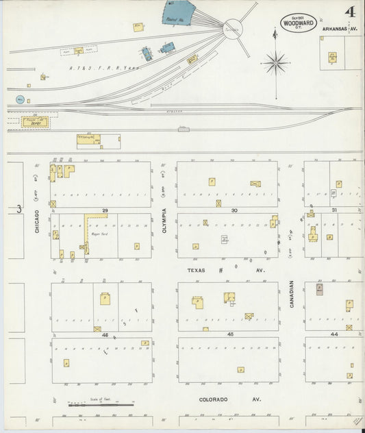 Sanborn Fire Insurance Map from Woodward, Woodward County, Oklahoma (1901), Sheet #0004 - Historic Sanborn Fire Insurance Map Print, vintage old map wall art, antique decor, genealogy gift, Oklahoma Oklahoma map