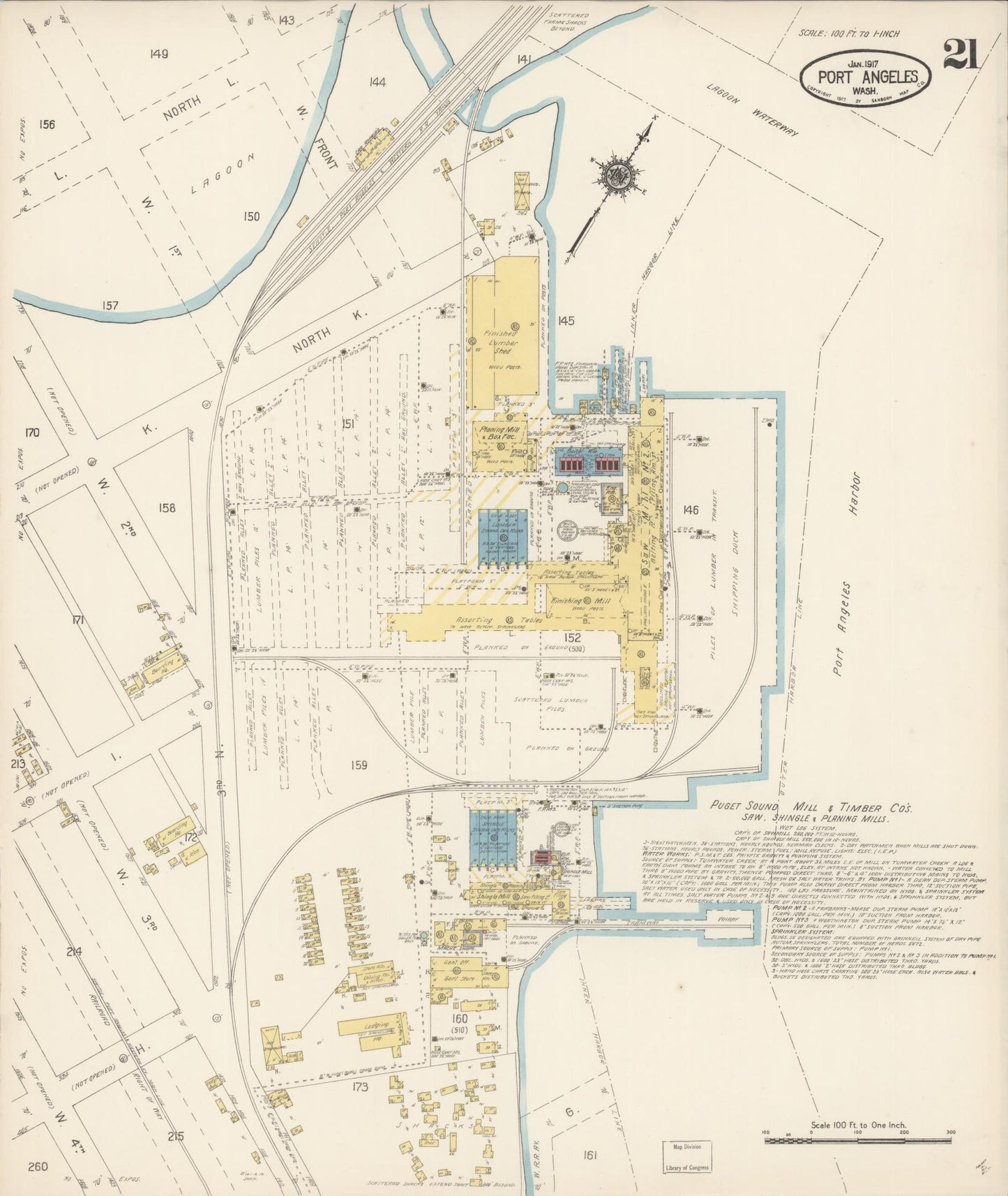 Sanborn Fire Insurance Map from Port Angeles, Clallam County, Washington (1917), Sheet #0021 - Complete Map Set gallery image, historic Sanborn map, vintage wall art, Washington Washington
