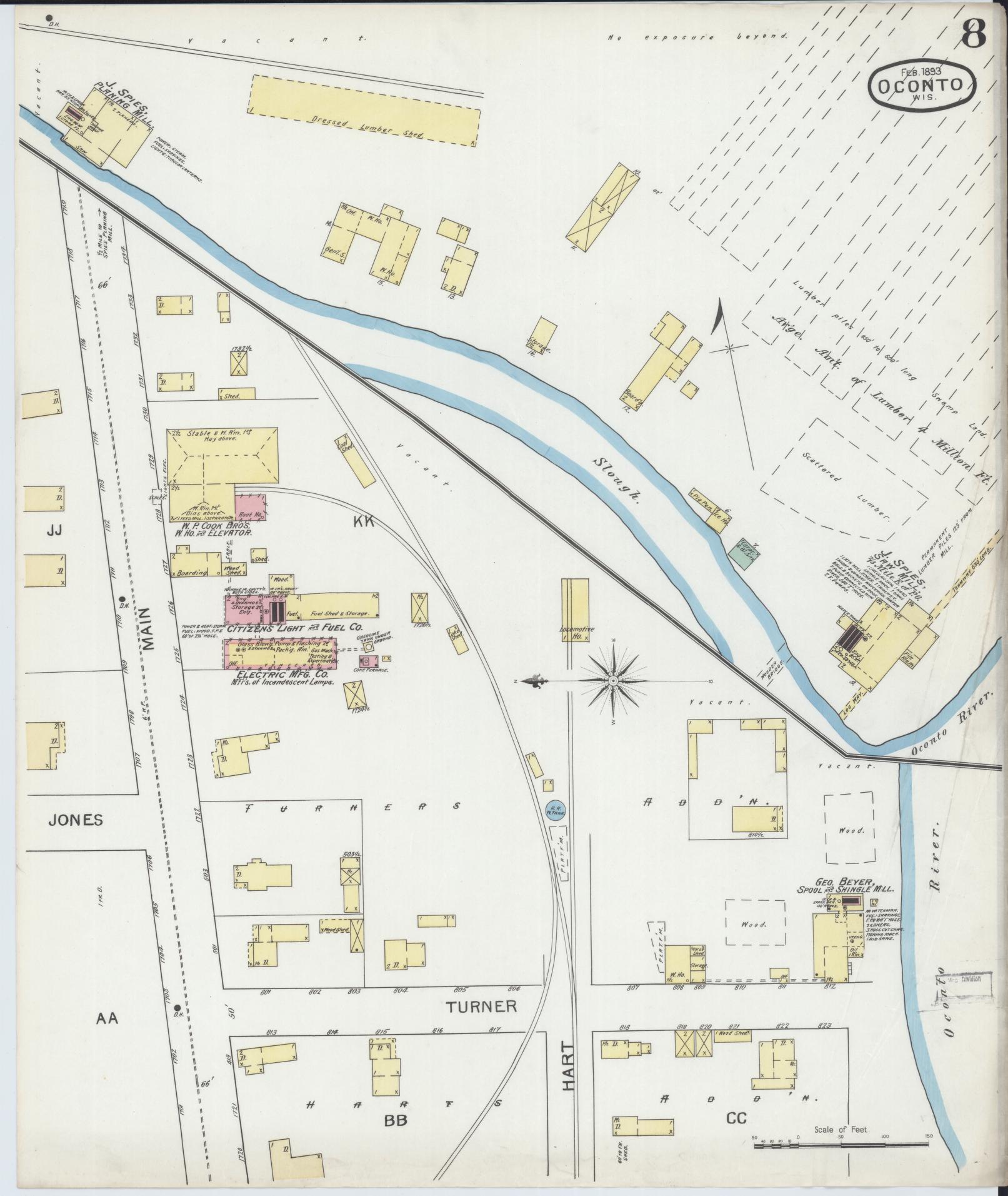 Sanborn Fire Insurance Map from Oconto, Oconto County, Wisconsin (1893), Sheet #0008 - Complete Map Set gallery image, historic Sanborn map, vintage wall art, Wisconsin Wisconsin