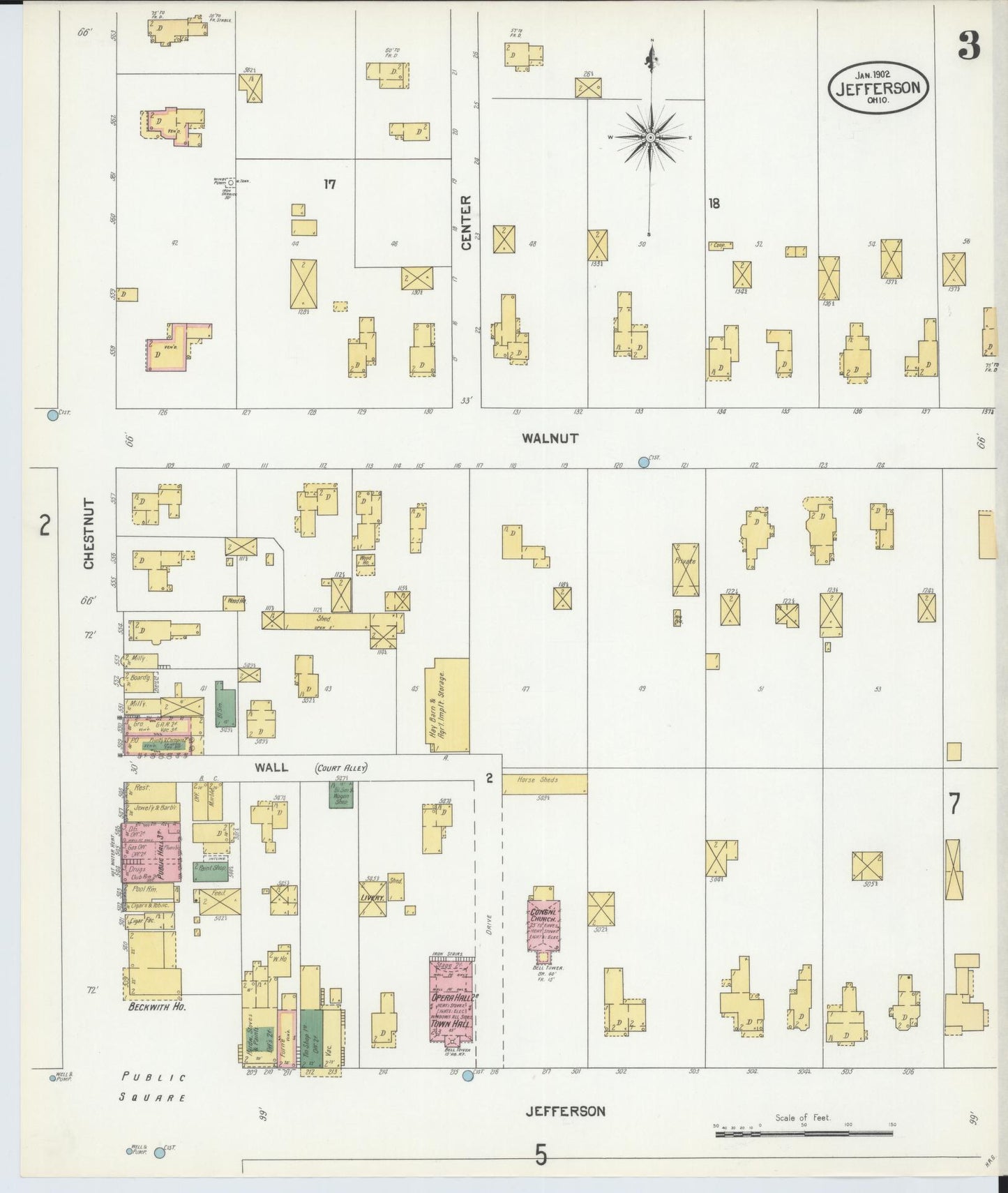 Sanborn Fire Insurance Map from Jefferson, Ashtabula County, Ohio (1902), Sheet #0003 - Historic Sanborn Fire Insurance Map Print, vintage old map wall art, antique decor, genealogy gift, Ohio Ohio map