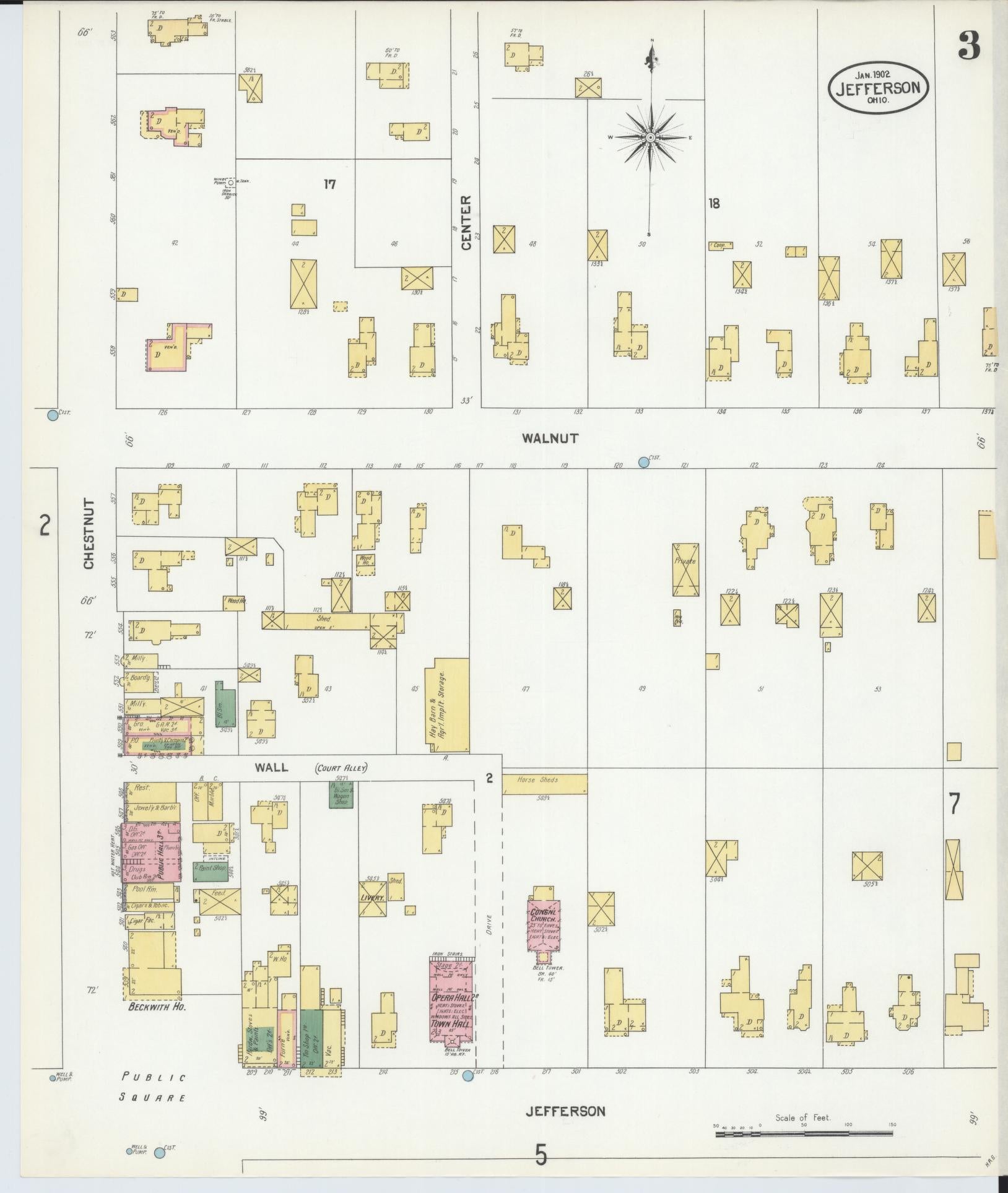Sanborn Fire Insurance Map from Jefferson, Ashtabula County, Ohio (1902), Sheet #0003 - Historic Sanborn Fire Insurance Map Print, vintage old map wall art, antique decor, genealogy gift, Ohio Ohio map