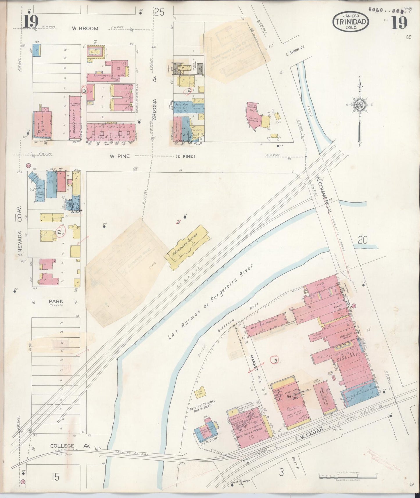 Sanborn Fire Insurance Map from Trinidad, Las Animas County, Colorado (1948), Sheet #0019 - Complete Map Set gallery image, historic Sanborn map, vintage wall art, Colorado Colorado