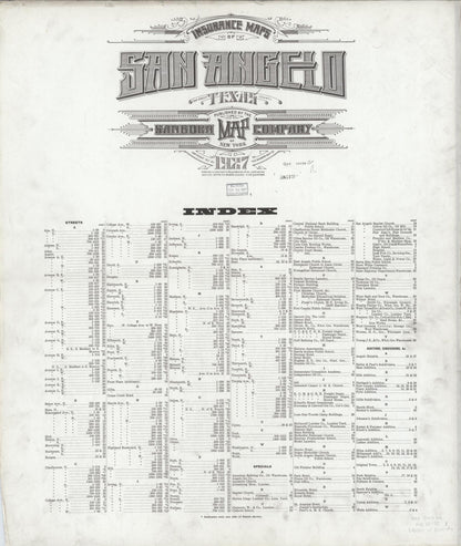 Sanborn Fire Insurance Map from San Angelo, Tom Green County, Texas (1927), Sheet #0001 - Historic Sanborn Fire Insurance Map Print, vintage old map wall art, antique decor, genealogy gift, Texas Texas map