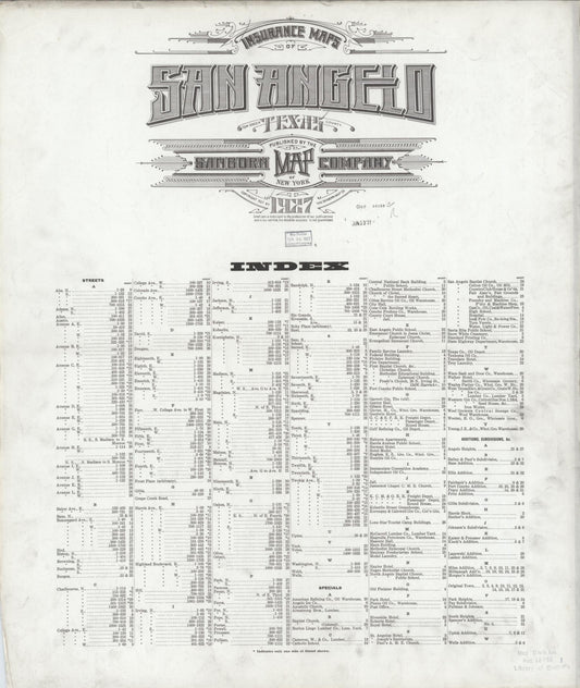 Sanborn Fire Insurance Map from San Angelo, Tom Green County, Texas (1927), Sheet #0001 - Historic Sanborn Fire Insurance Map Print, vintage old map wall art, antique decor, genealogy gift, Texas Texas map