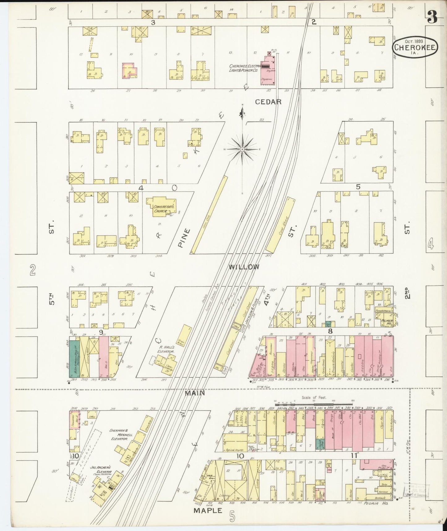 Sanborn Fire Insurance Map from Cherokee, Cherokee County, Iowa (1893), Sheet #0003 - Historic Sanborn Fire Insurance Map Print, vintage old map wall art