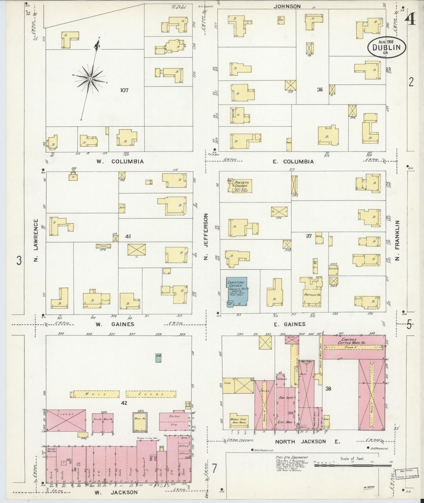 Sanborn Fire Insurance Map from Dublin, Laurens County, Georgia (1908), Sheet #0004 - Complete Map Set gallery image, historic Sanborn map, vintage wall art, Georgia Georgia