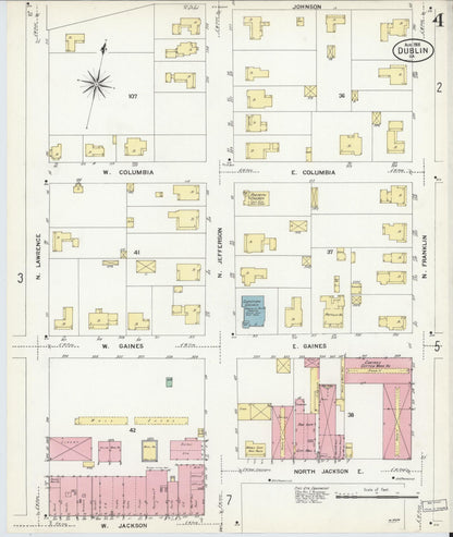 Sanborn Fire Insurance Map from Dublin, Laurens County, Georgia (1908), Sheet #0004 - Complete Map Set gallery image, historic Sanborn map, vintage wall art, Georgia Georgia