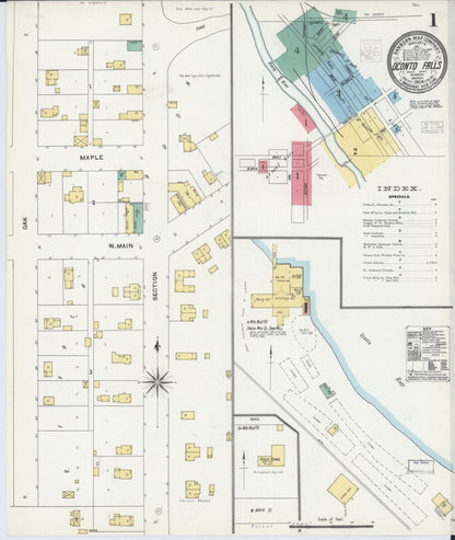 Sanborn Fire Insurance Map from Oconto Falls, Oconto County, Wisconsin (1904), Sheet #0001 - Historic Sanborn Fire Insurance Map Print, vintage old map wall art, antique decor, genealogy gift, Wisconsin Wisconsin map