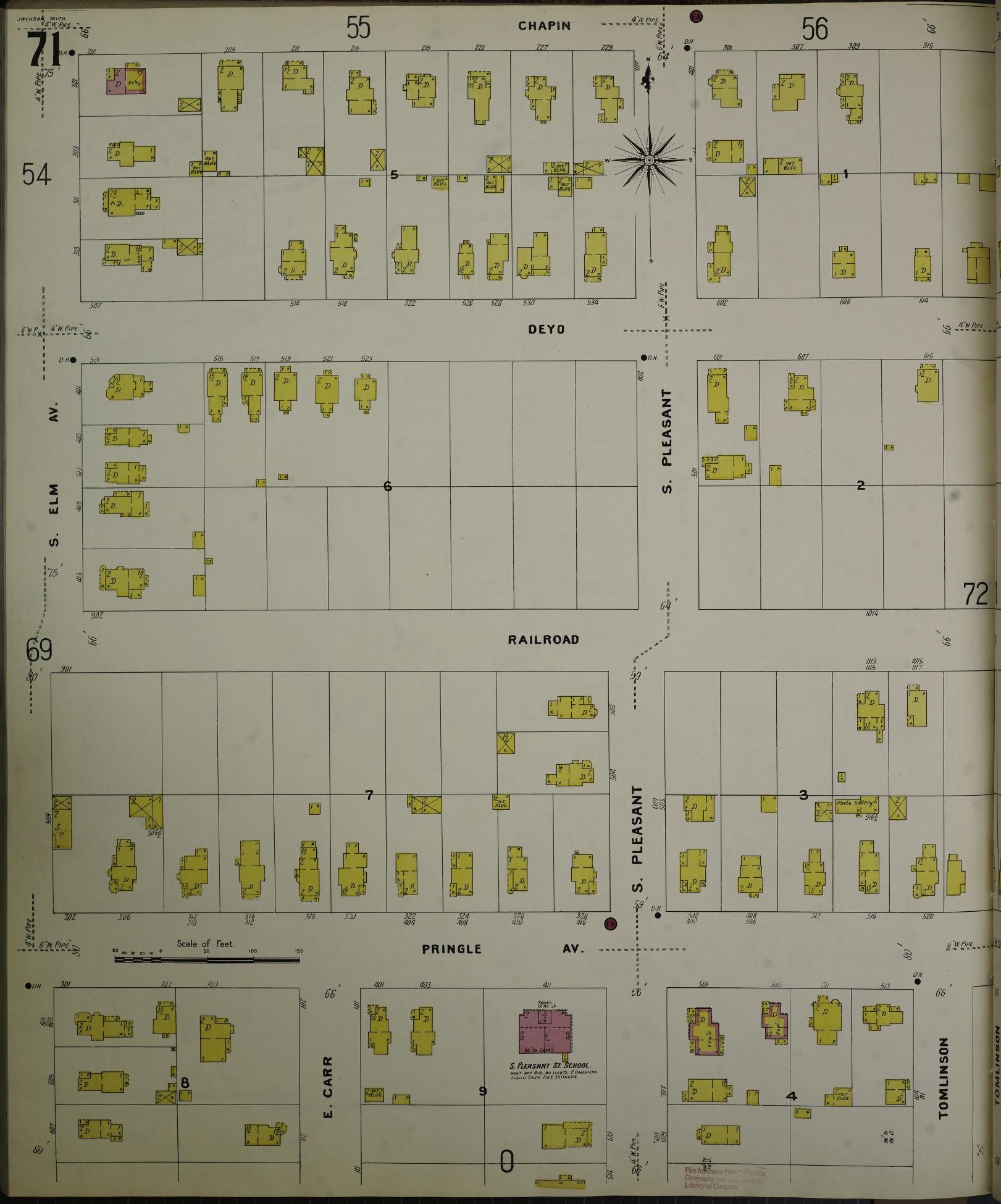 Sanborn Fire Insurance Map from Jackson, Jackson County, Michigan (1907), Sheet #0071 - Complete Map Set gallery image, historic Sanborn map, vintage wall art, Michigan Michigan