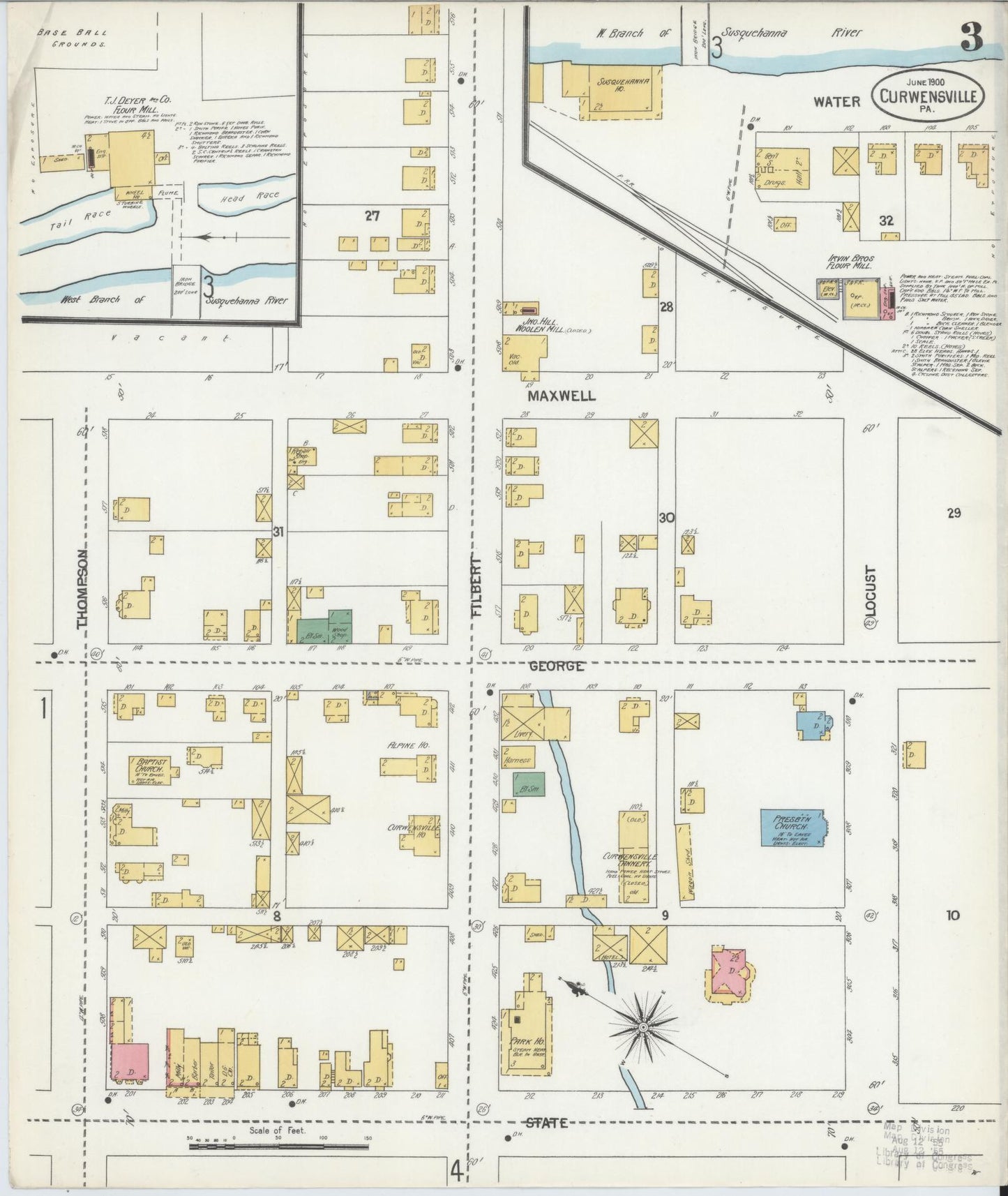 Sanborn Fire Insurance Map from Curwensville, Clearfield County, Pennsylvania (1900), Sheet #0003 - Historic Sanborn Fire Insurance Map Print, vintage old map wall art, antique decor, genealogy gift, Pennsylvania Pennsylvania map