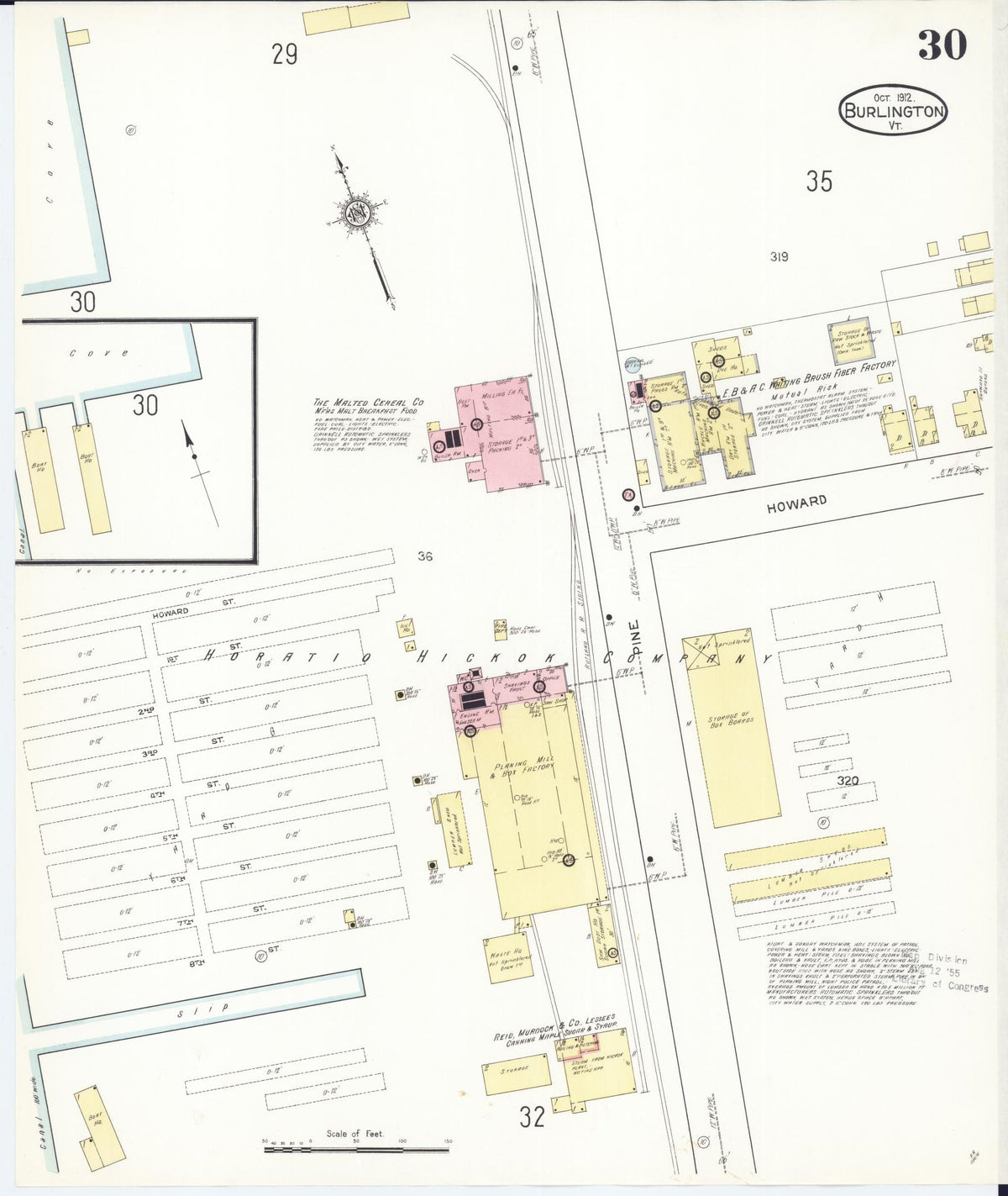 Sanborn Fire Insurance Map from Burlington, Chittenden County, Vermont (1912), Sheet #0030 - Historic Sanborn Fire Insurance Map Print, vintage old map wall art, antique decor, genealogy gift, Vermont Vermont map