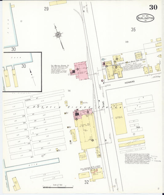 Sanborn Fire Insurance Map from Burlington, Chittenden County, Vermont (1912), Sheet #0030 - Historic Sanborn Fire Insurance Map Print, vintage old map wall art, antique decor, genealogy gift, Vermont Vermont map