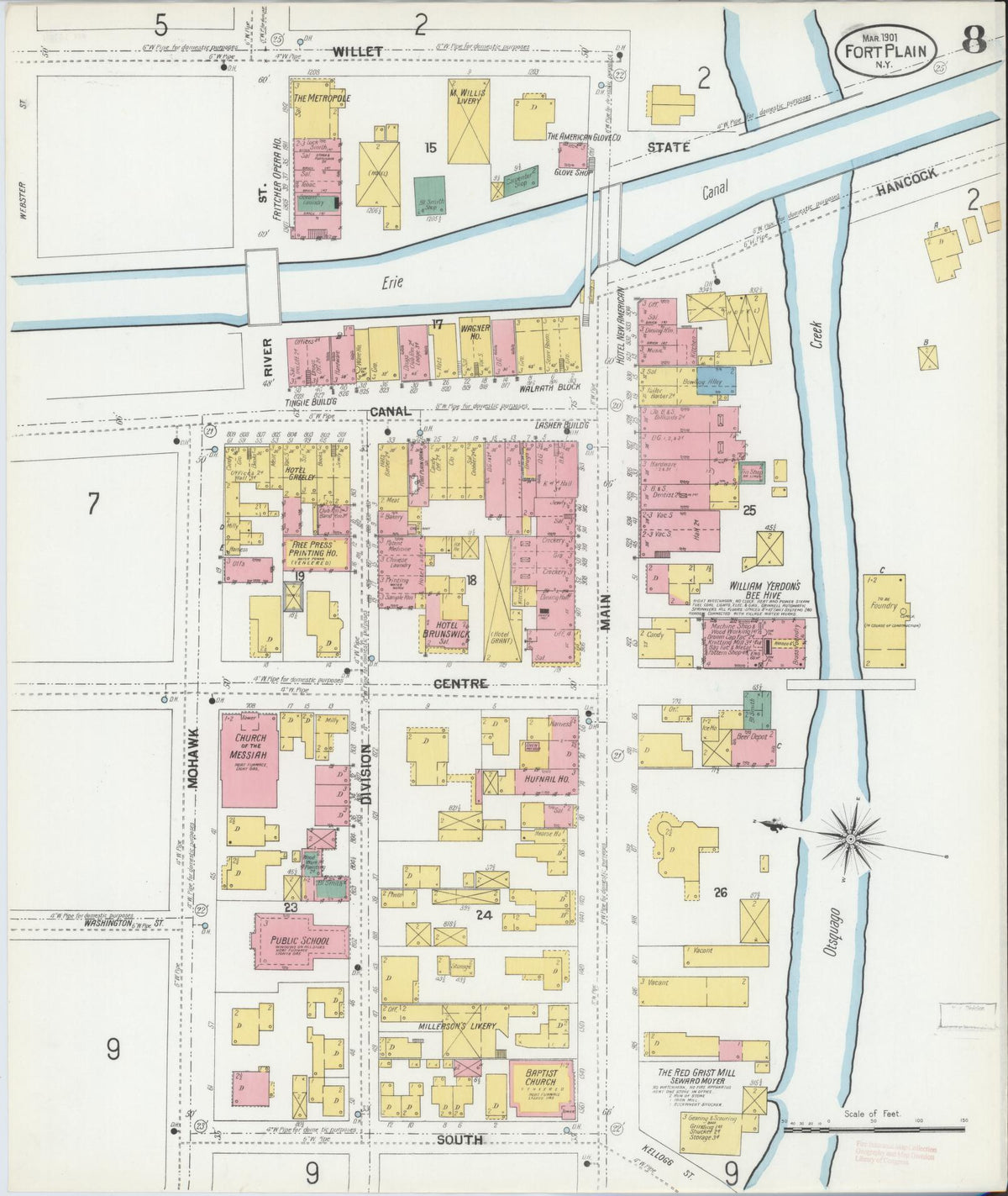 Sanborn Fire Insurance Map from Fort Plain, Montgomery County, New York (1901), Sheet #0008 - Historic Sanborn Fire Insurance Map Print, vintage old map wall art, antique decor, genealogy gift, New York New York map