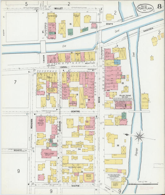 Sanborn Fire Insurance Map from Fort Plain, Montgomery County, New York (1901), Sheet #0008 - Historic Sanborn Fire Insurance Map Print, vintage old map wall art, antique decor, genealogy gift, New York New York map