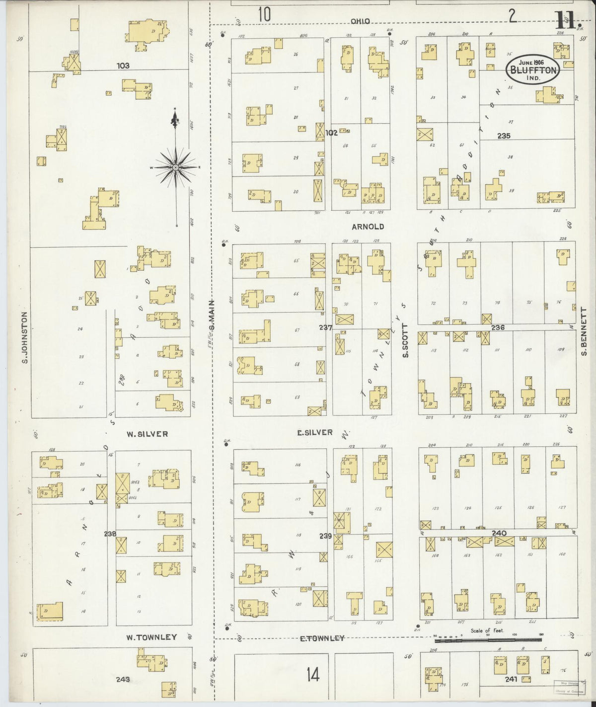 Sanborn Fire Insurance Map from Bluffton, Wells County, Indiana (1906), Sheet #0011 - Historic Sanborn Fire Insurance Map Print, vintage old map wall art, antique decor, genealogy gift, Indiana Indiana map