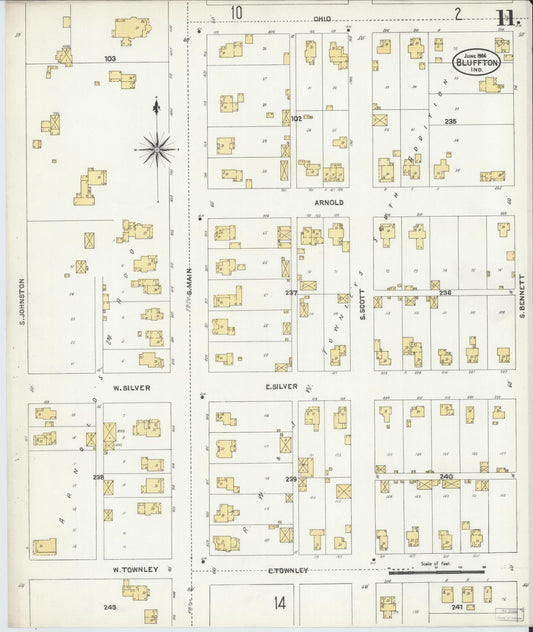 Sanborn Fire Insurance Map from Bluffton, Wells County, Indiana (1906), Sheet #0011 - Historic Sanborn Fire Insurance Map Print, vintage old map wall art, antique decor, genealogy gift, Indiana Indiana map