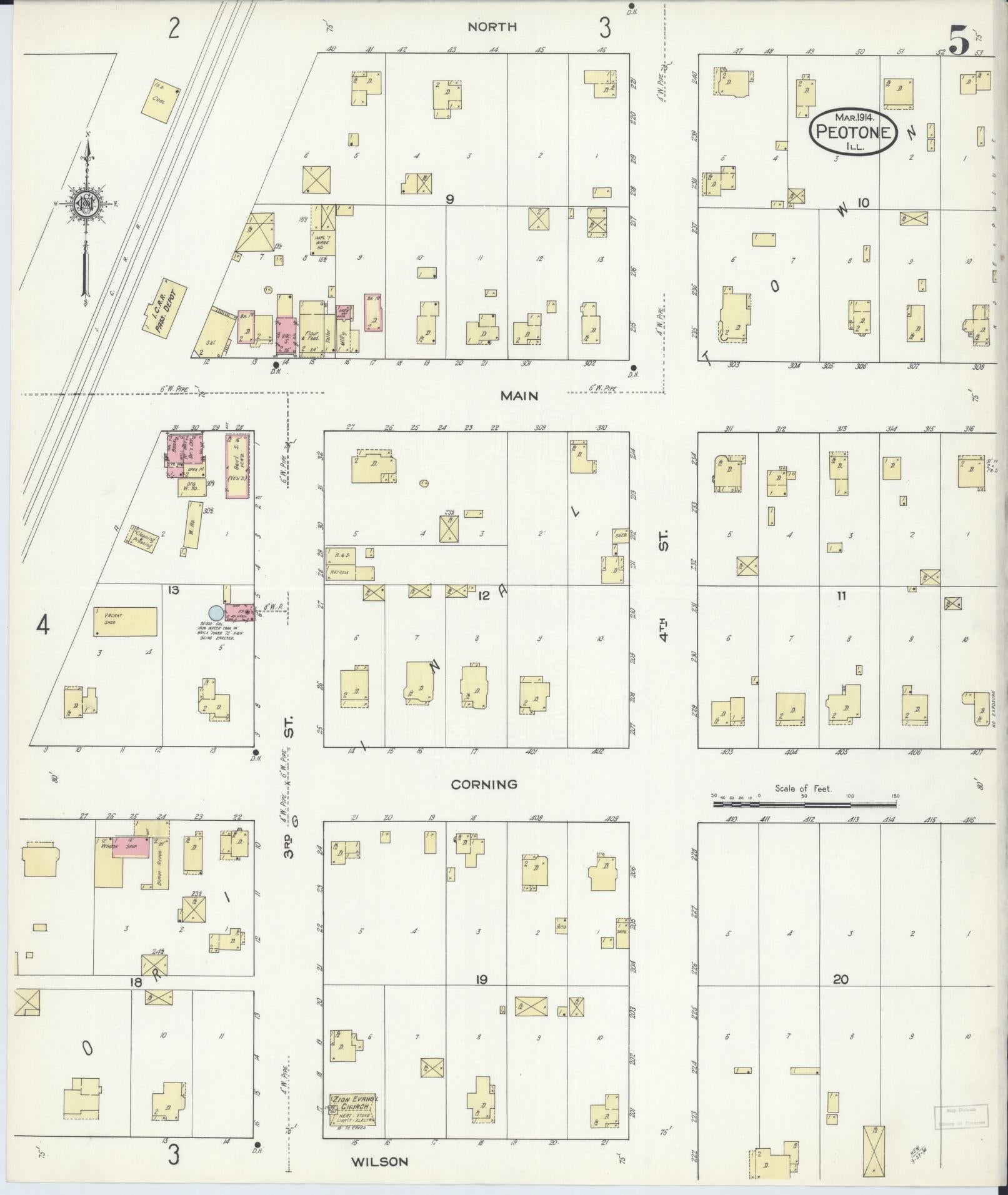 Sanborn Fire Insurance Map from Peotone, Will County, Illinois (1914), Sheet #0005 - Historic Sanborn Fire Insurance Map Print, vintage old map wall art, antique decor, genealogy gift, Illinois Illinois map