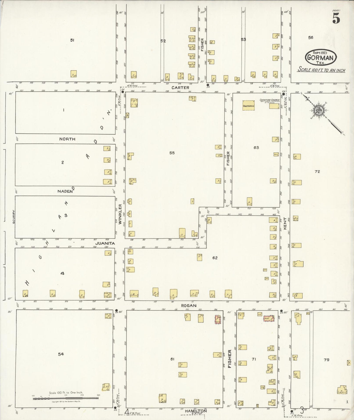 Sanborn Fire Insurance Map from Gorman, Eastland County, Texas (1921), Sheet #0005 - Complete Map Set gallery image, historic Sanborn map, vintage wall art, Texas Texas