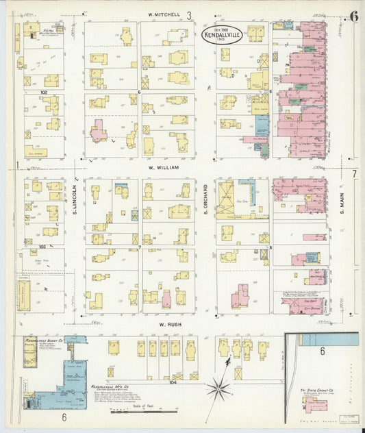Sanborn Fire Insurance Map from Kendallville, Noble County, Indiana (1908), Sheet #0006 - Historic Sanborn Fire Insurance Map Print, vintage old map wall art, antique decor, genealogy gift, Indiana Indiana map