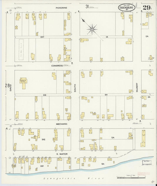 Sanborn Fire Insurance Map from Ogdensburg, St. Lawrence County, New York (1909), Sheet #0029 - Historic Sanborn Fire Insurance Map Print, vintage old map wall art, antique decor, genealogy gift, New York New York map