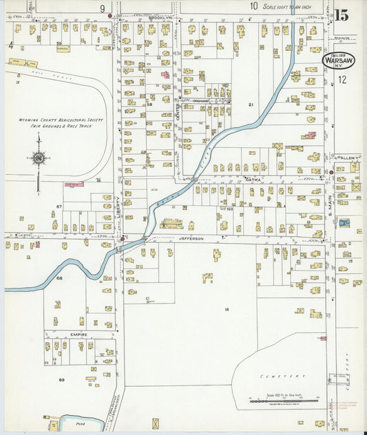 Sanborn Fire Insurance Map from Warsaw, Wyoming County, New York (1919), Sheet #0015 - Historic Sanborn Fire Insurance Map Print, vintage old map wall art, antique decor, genealogy gift, Warsaw Wyoming map