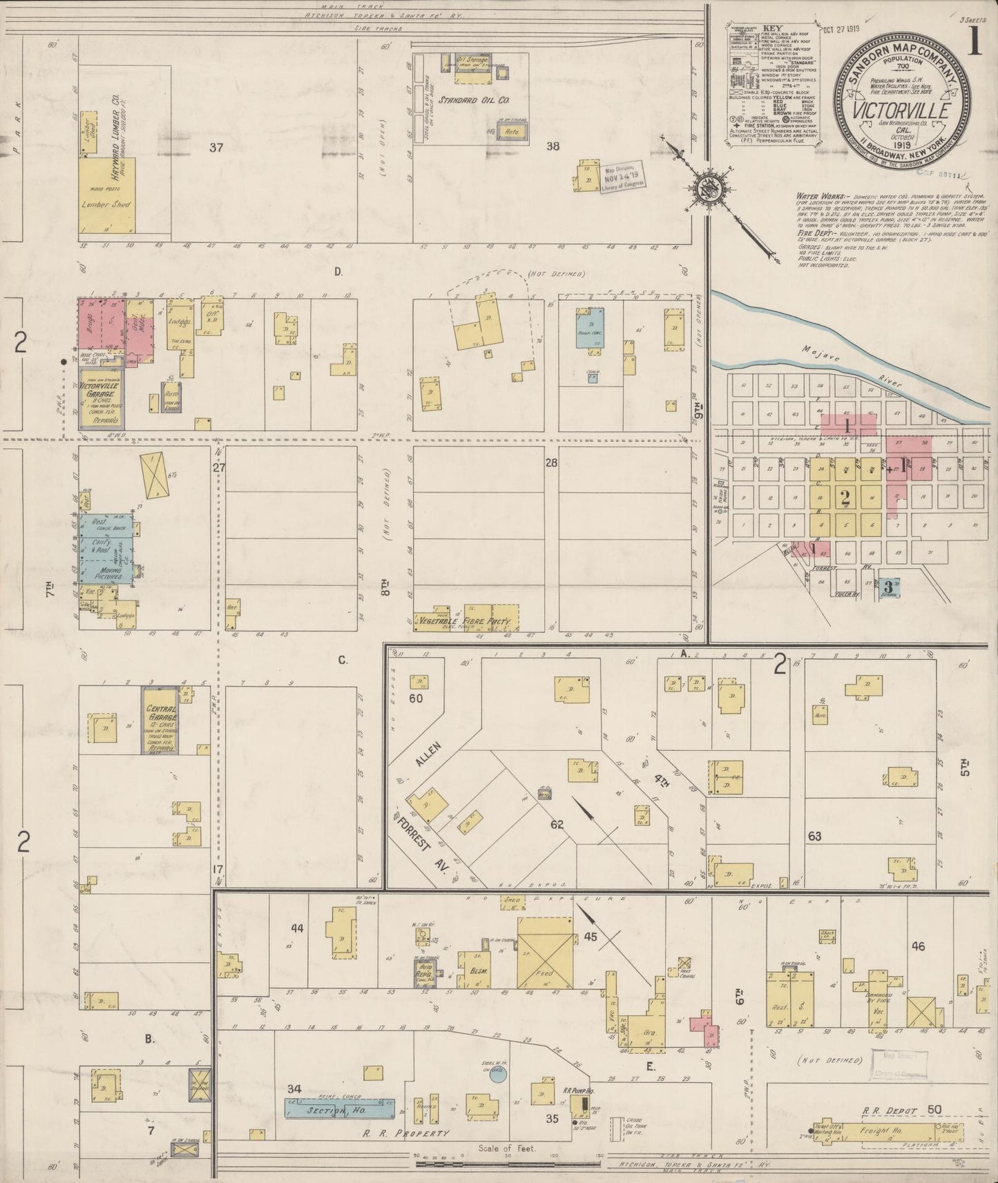 Sanborn Fire Insurance Map from Victorville, San Bernardino County, California (1919), Sheet #0001 - Complete Map Set gallery image, historic Sanborn map, vintage wall art, California California