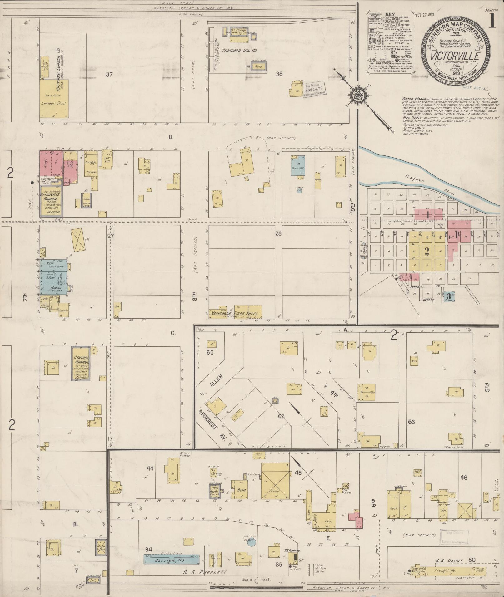 Sanborn Fire Insurance Map from Victorville, San Bernardino County, California (1919), Sheet #0001 - Complete Map Set gallery image, historic Sanborn map, vintage wall art, California California